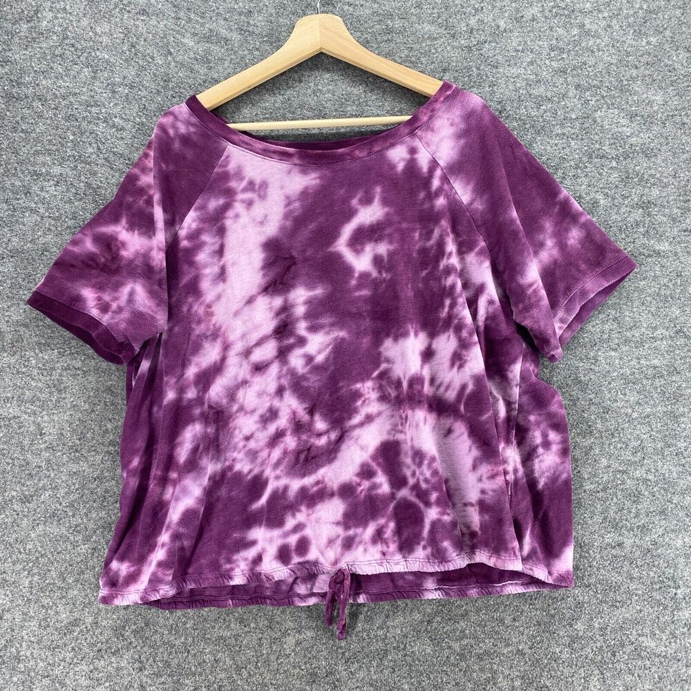 5/$45 Terra & Sky T-Shirt Women 2X Plus Purple Colorblock Short Sleeve Cotton